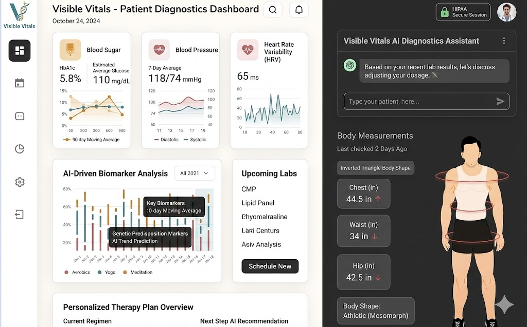 Visible Vitals patient diagnostics dashboard with biomarker monitoring